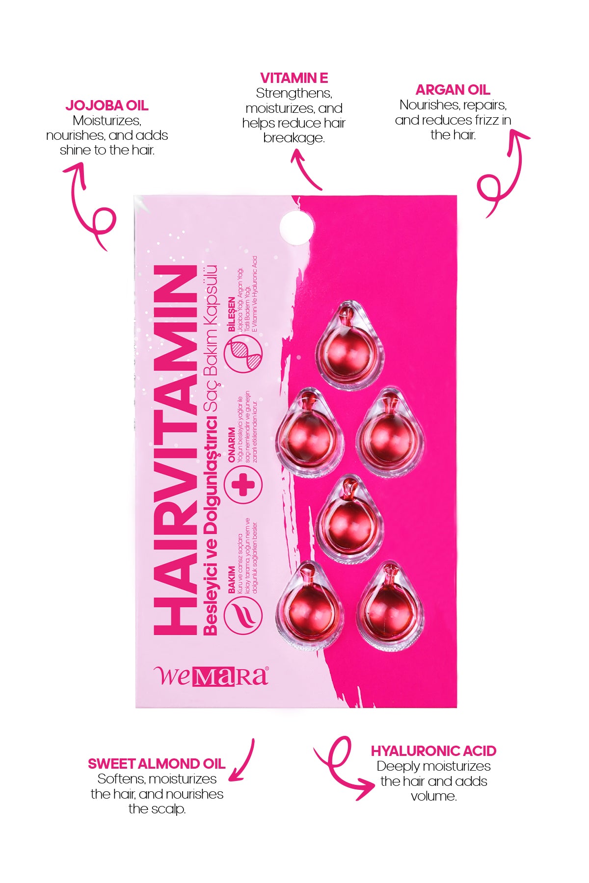 Wemara Nourishing And Volumising Hair Care Capsules Pack Of 6 - 14ML - Nourishment & Volume Boost | Added with Biotin & Oils