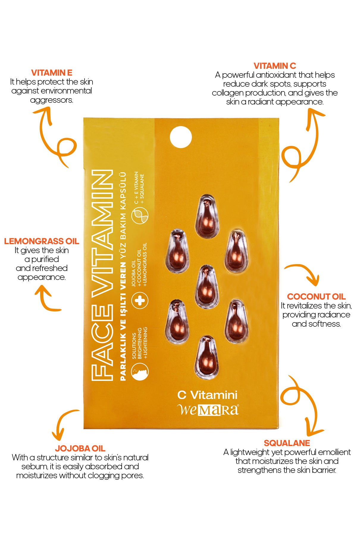 Wemara Sparkling Radiance Vitamin C Face Care Capsules - 9ML - Brightening & Pigmentation Reduction